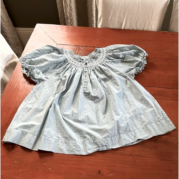 Baybala blue Swiss dot smocked puff sleeve blouse L - Picture 2 of 7